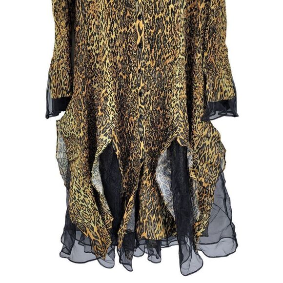 Jerry T Crinkle Stretch Handkerchief Midi Dress 2X Gold Black Leopard Witchy - Picture 7 of 13
